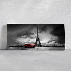 Eiffel Tower And Vintage Red Car Wall Art Canvas-Stunning Canvas Prints