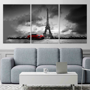 Eiffel Tower And Vintage Red Car Wall Art Canvas-Stunning Canvas Prints