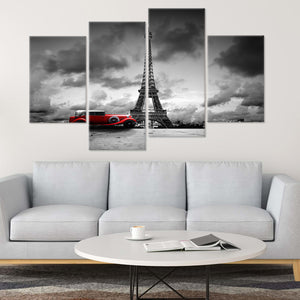 Eiffel Tower And Vintage Red Car Wall Art Canvas-Stunning Canvas Prints