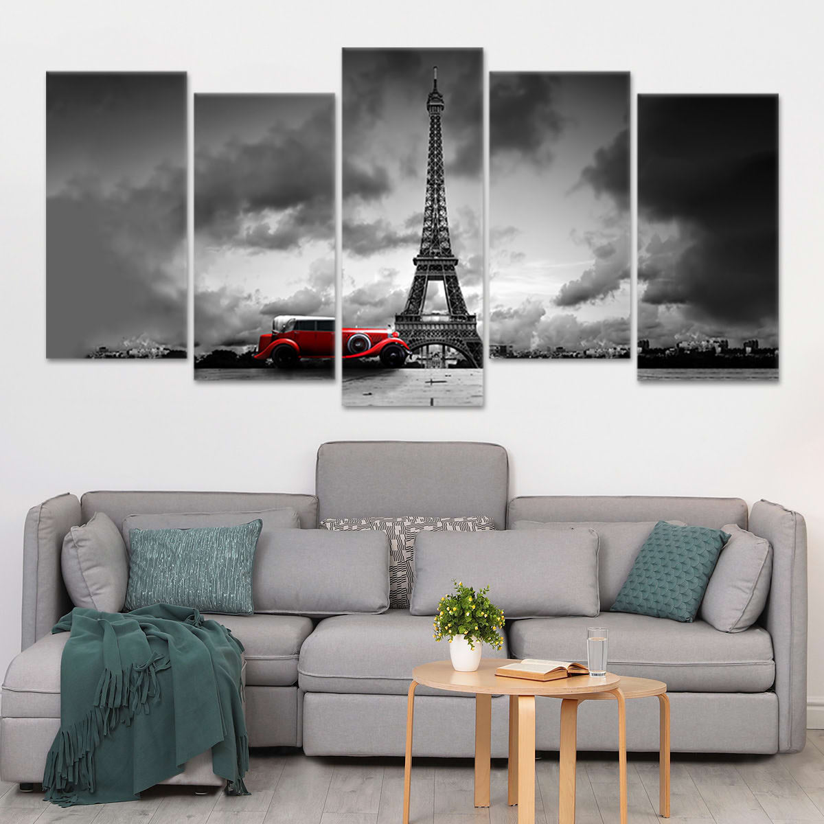 Eiffel Tower And Vintage Red Car Wall Art Canvas-Stunning Canvas Prints