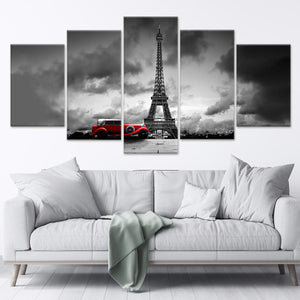 Eiffel Tower And Vintage Red Car Wall Art Canvas-Stunning Canvas Prints