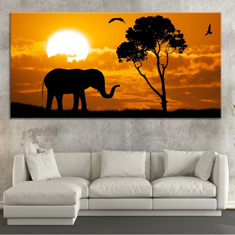 African Sunset Elephant Wall Art Canvas-Stunning Canvas Prints