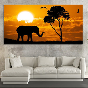 African Sunset Elephant Wall Art Canvas-Stunning Canvas Prints