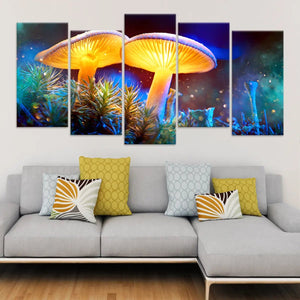 Glowing Mushrooms Psychedelic Wall Art Canvas Print-Stunning Canvas Prints