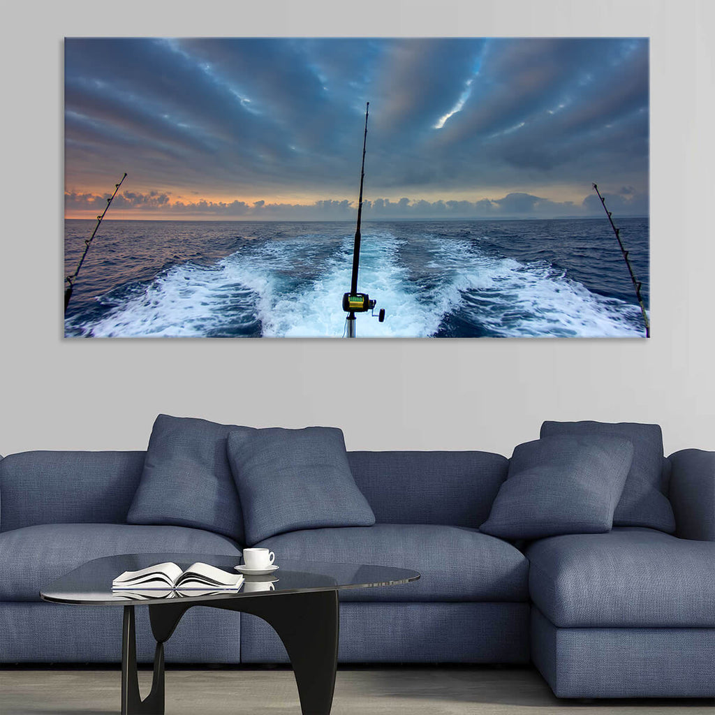 Fishing Rod At Sea Canvas Set Wall Art