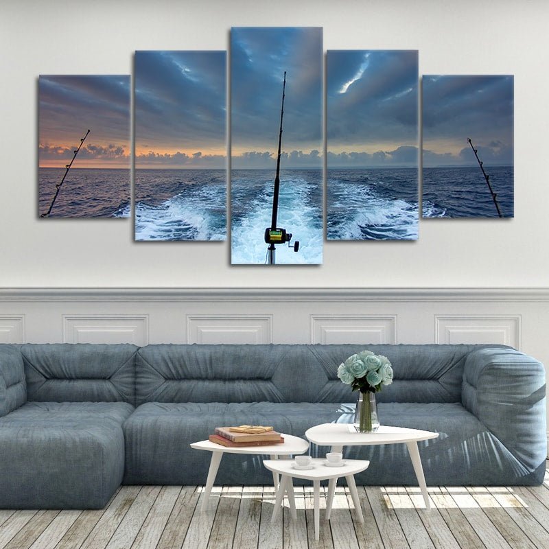 Ocean Sunset Fishing Wall Art For Living Room Wall