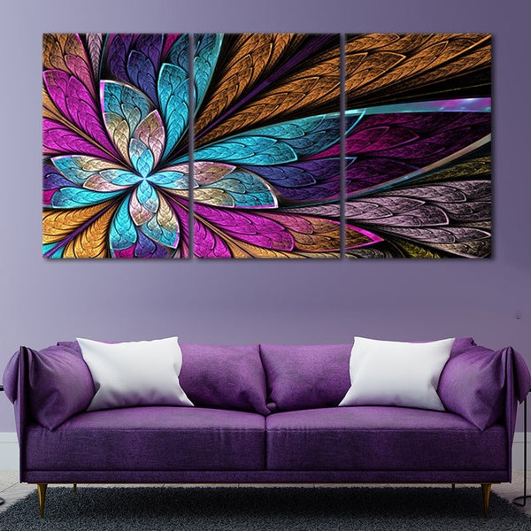 4 Pc. Abstract Wall Art Embossed Fractal on Leather, Multi Panel