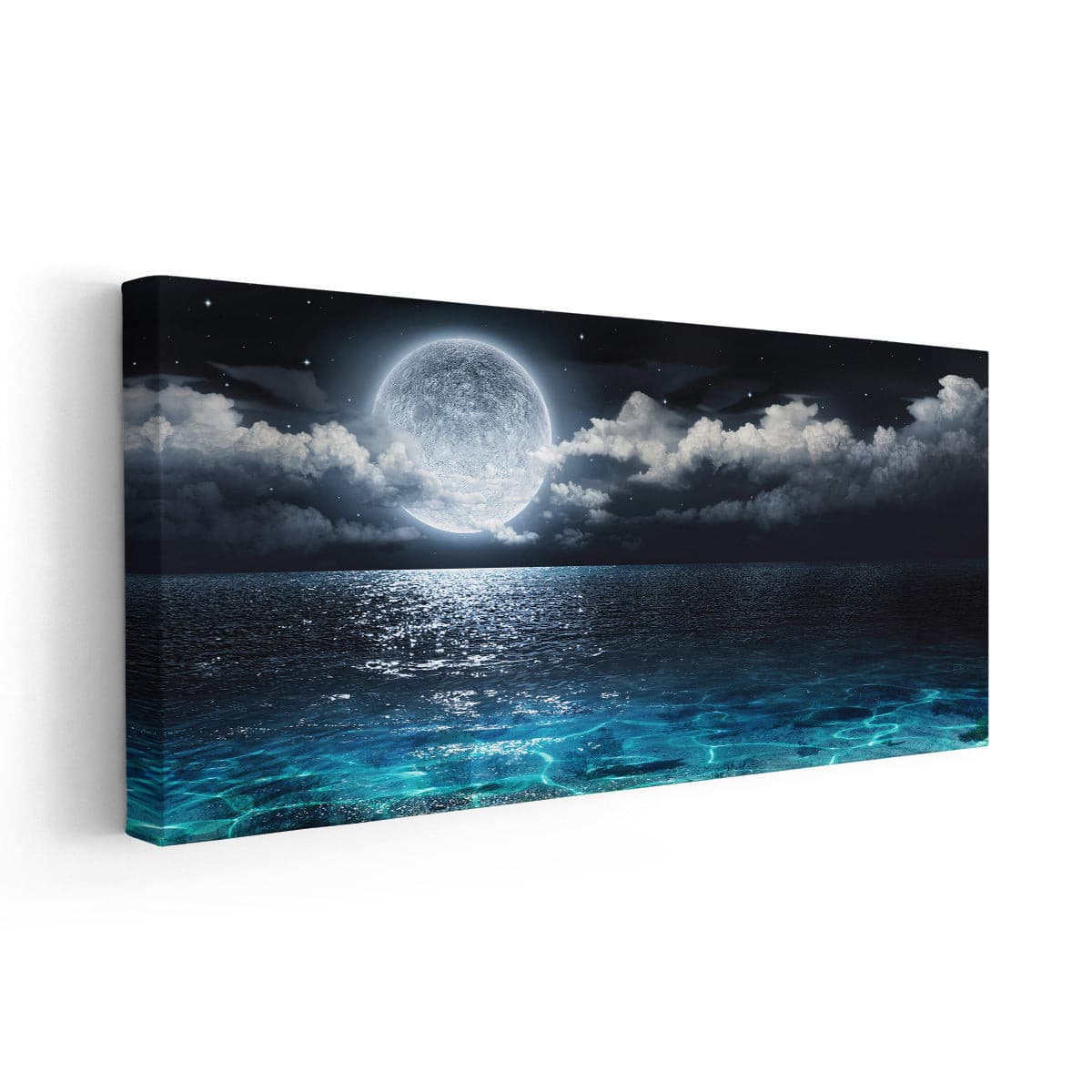 Moonlight ocean canvas wall art, a breathtaking ocean artwork print for coastal-inspired interiors.