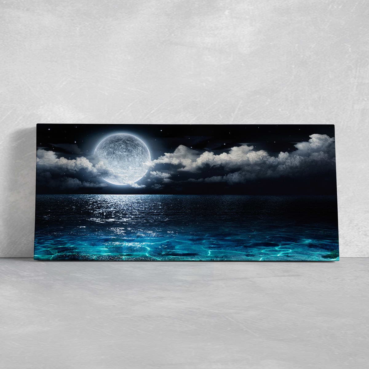 Moonlight ocean canvas wall art, a stunning piece of ocean wall art canvas for coastal-themed home decor.