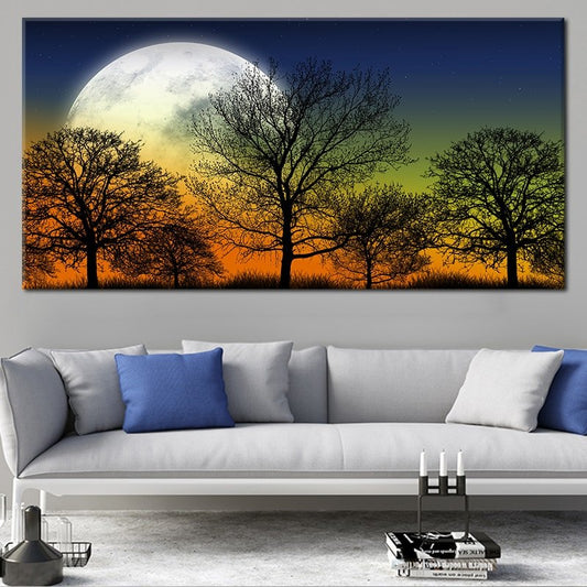 Full Moon Forest Silhouette Wall Art Canvas-Stunning Canvas Prints