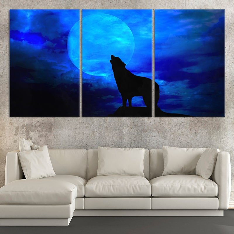 Blue Howling Wolf Wall Art Canvas-Stunning Canvas Prints