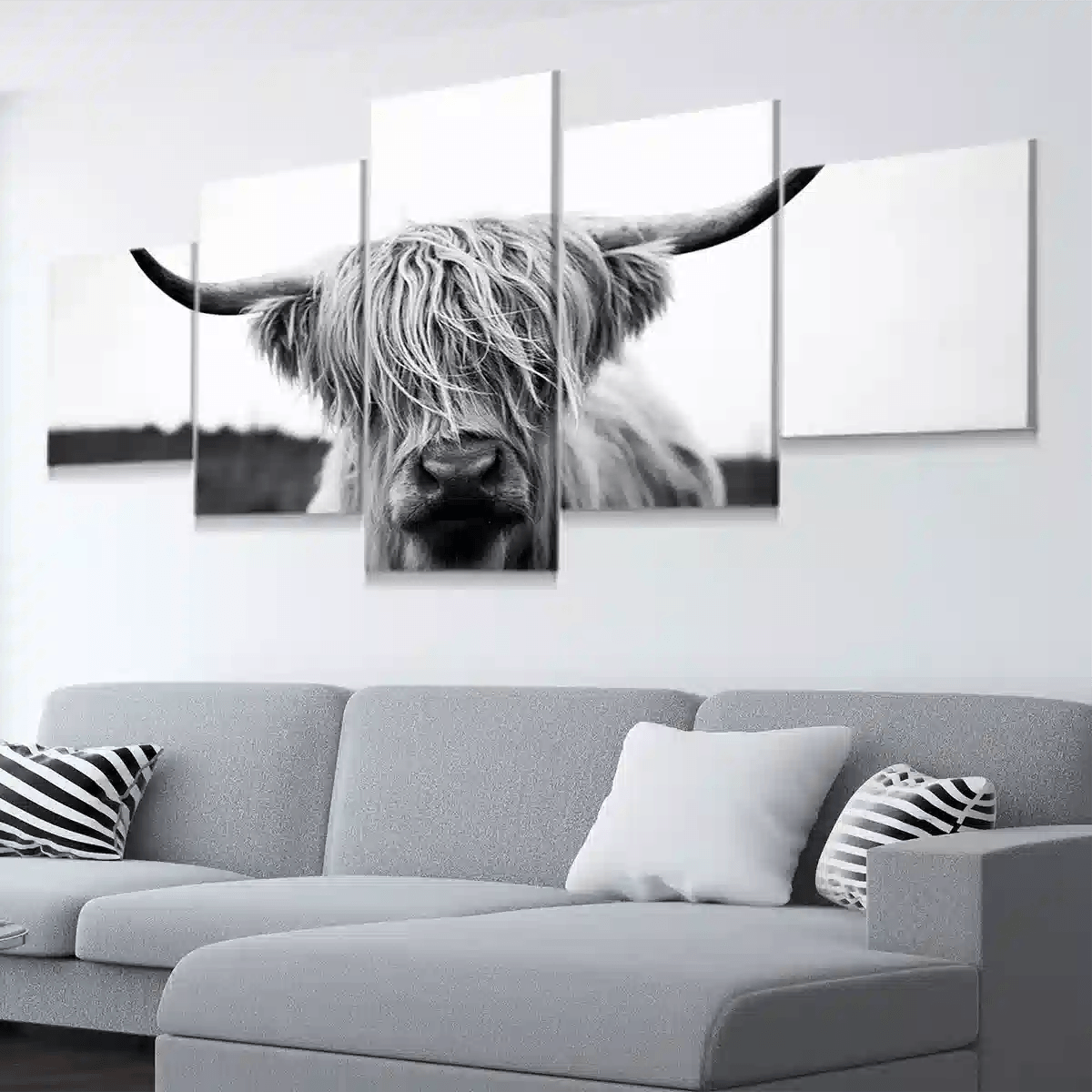 black and white cow print, highland cow art painting, cow artwork painting, farmhouse wall decor