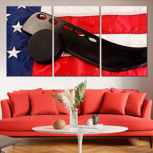 American Hockey Flag Wall Art Canvas Print-Stunning Canvas Prints