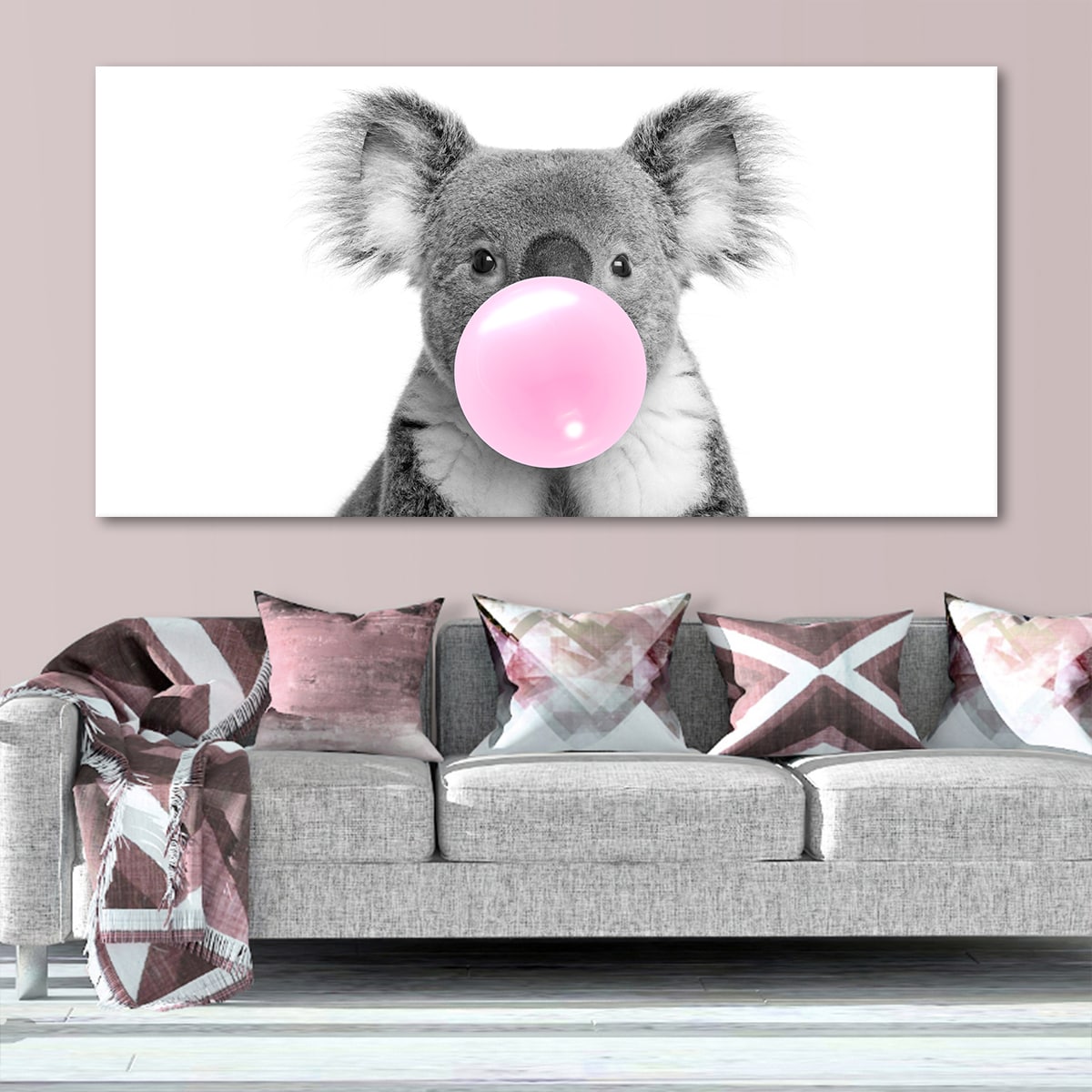 Koala Pink Bubble Gum Canvas Wall Art Set l by Stunning Canvas Prints