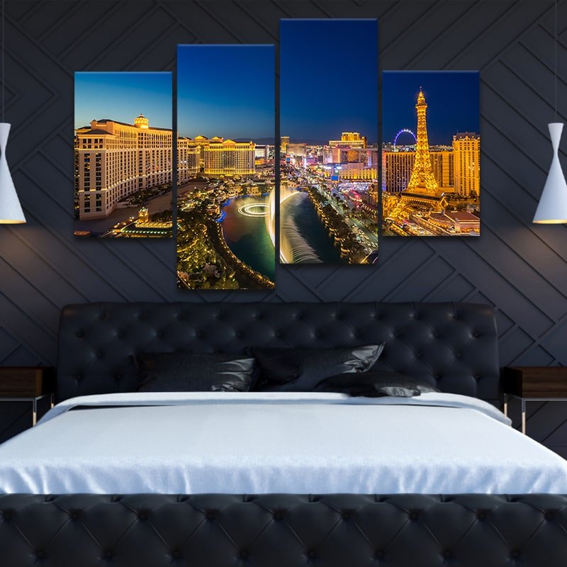 Beautiful 5 Panel Canvas Prints of Night View of Las Vegas City Skyline –  Dwallart