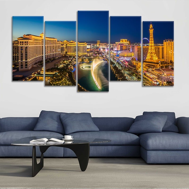 LevvArts 3 Pieces Wall Art Las Vegas Sunset Skyline Pictures Prints on  Canvas Urban Landscape Painting Modern Living Room Wall Decor Gallery Wrap