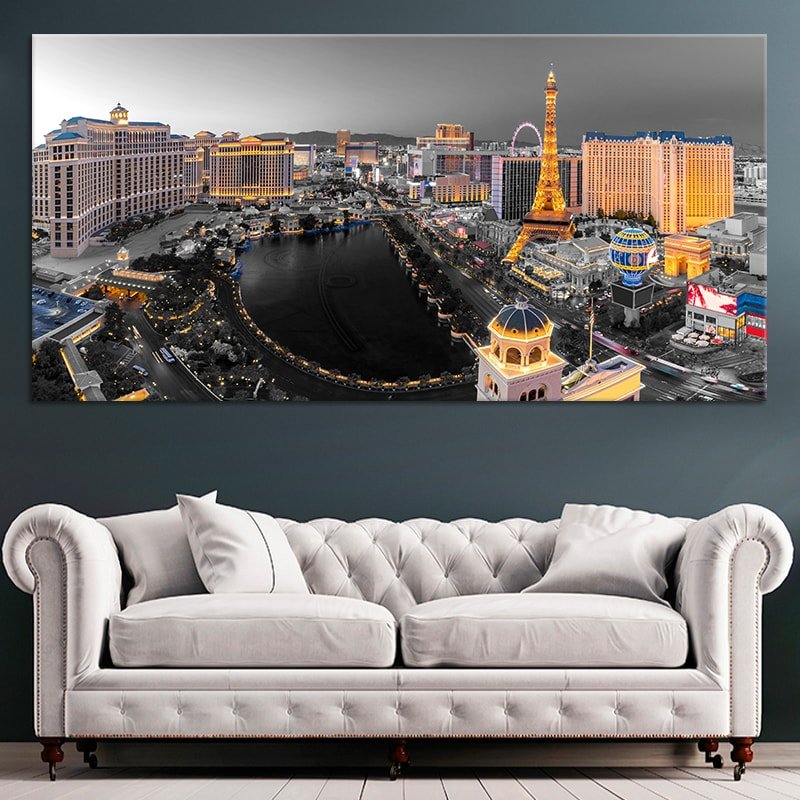 Las Vegas Skyline Black And White Wall Art Canvas-Stunning Canvas Prints