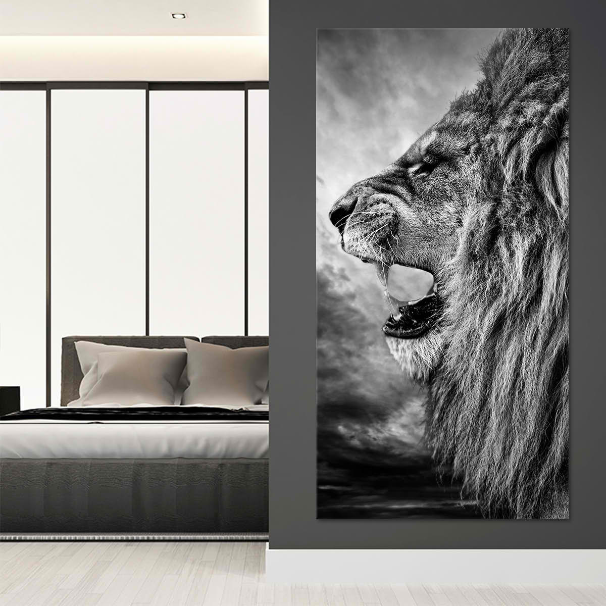 Black And White Roaring Lion Vertical Wall Art Canvas-Stunning Canvas Prints