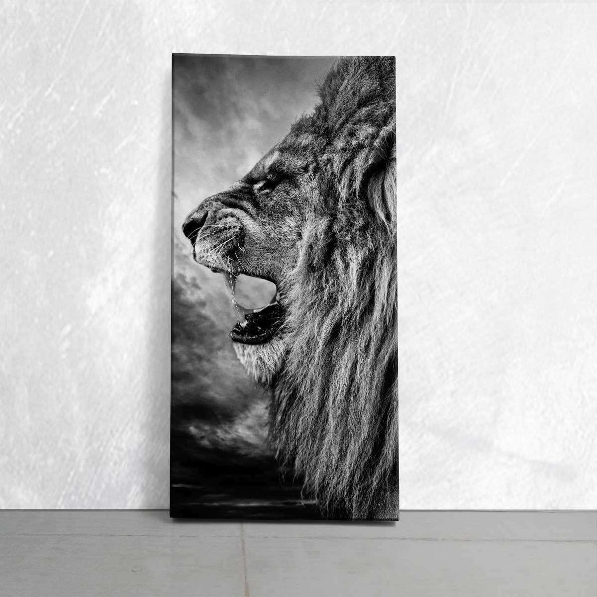 Black And White Roaring Lion Vertical Wall Art Canvas-Stunning Canvas Prints