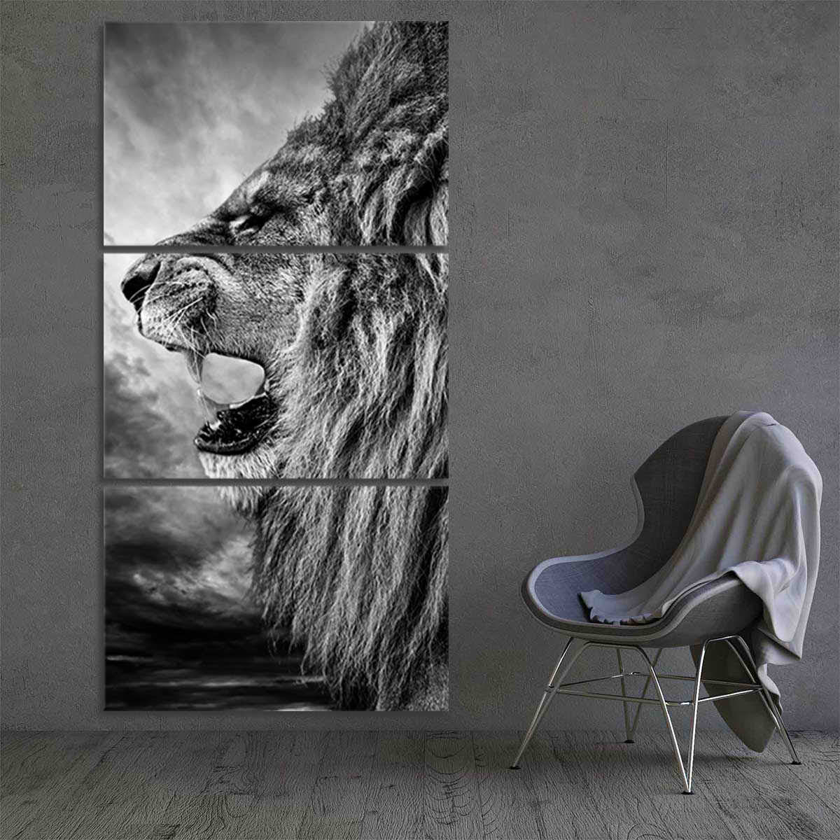 Black And White Roaring Lion Vertical Wall Art Canvas-Stunning Canvas Prints