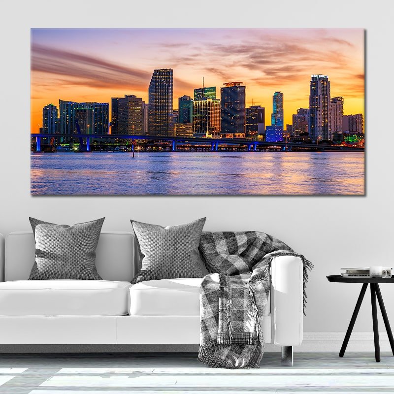 Miami Skyline At Sunset Wall Art Canvas-Stunning Canvas Prints