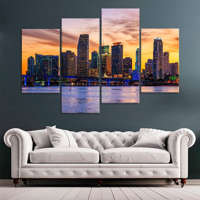 Miami Skyline At Sunset Wall Art Canvas-Stunning Canvas Prints