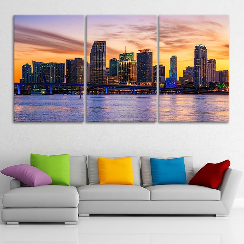 Miami Skyline At Sunset Wall Art Canvas-Stunning Canvas Prints