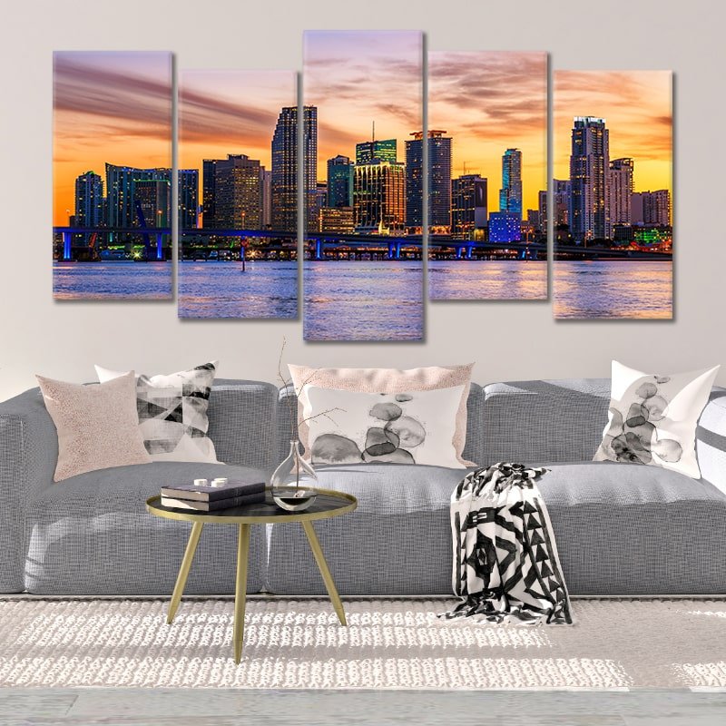 Miami Skyline At Sunset Wall Art Canvas-Stunning Canvas Prints