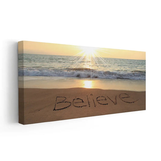 Believe Wall Art, Sunset Canvas Wall Art, beach sayings wall art