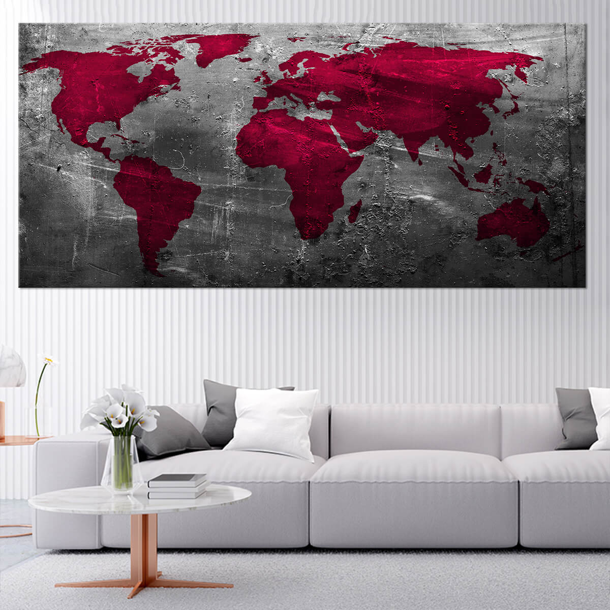 Red Aged World Map Canvas Wall Art Set