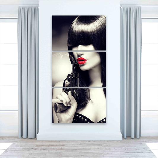 Gun And Red Lips Wall Art Canvas Print-Stunning Canvas Prints