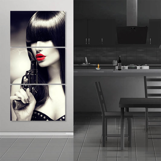 Gun And Red Lips Wall Art Canvas Print-Stunning Canvas Prints