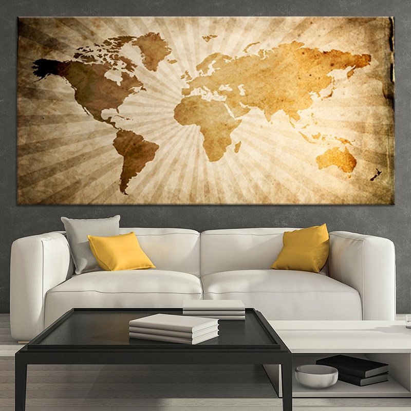 Sunburst Industrial World Map Wall Art-Stunning Canvas Prints