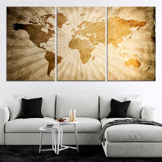 Sunburst Industrial World Map Wall Art-Stunning Canvas Prints