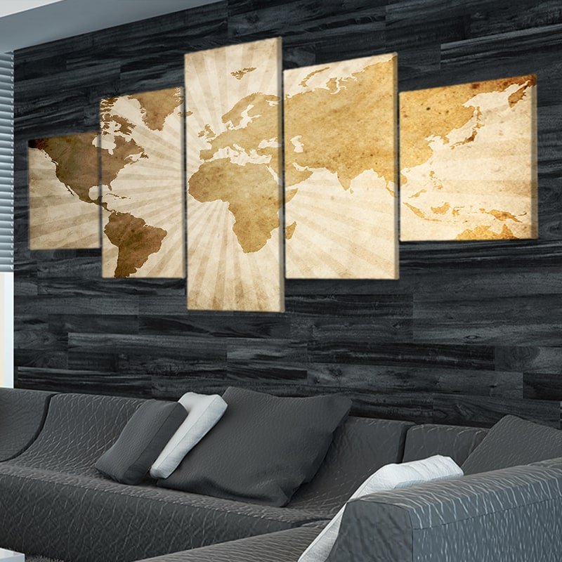 Sunburst Industrial World Map Wall Art-Stunning Canvas Prints