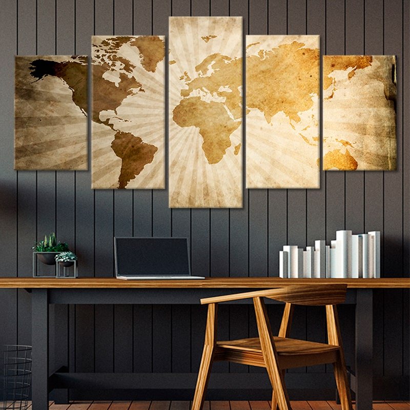 Sunburst Industrial World Map Wall Art-Stunning Canvas Prints