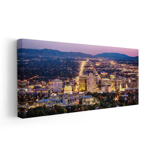 Salt Lake City Skyline At Night Wall Art Canvas-Stunning Canvas Prints