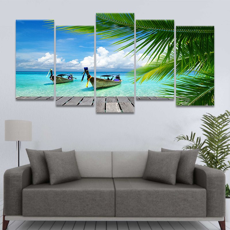 Boats At Tropical Beach Dock Wall Art Canvas-Stunning Canvas Prints