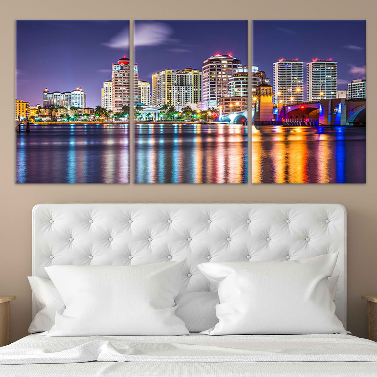 West Palm Beach at Night Skyline Wall Art Canvas-Stunning Canvas Prints