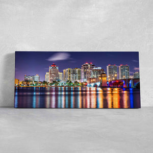 West Palm Beach at Night Skyline Wall Art Canvas-Stunning Canvas Prints