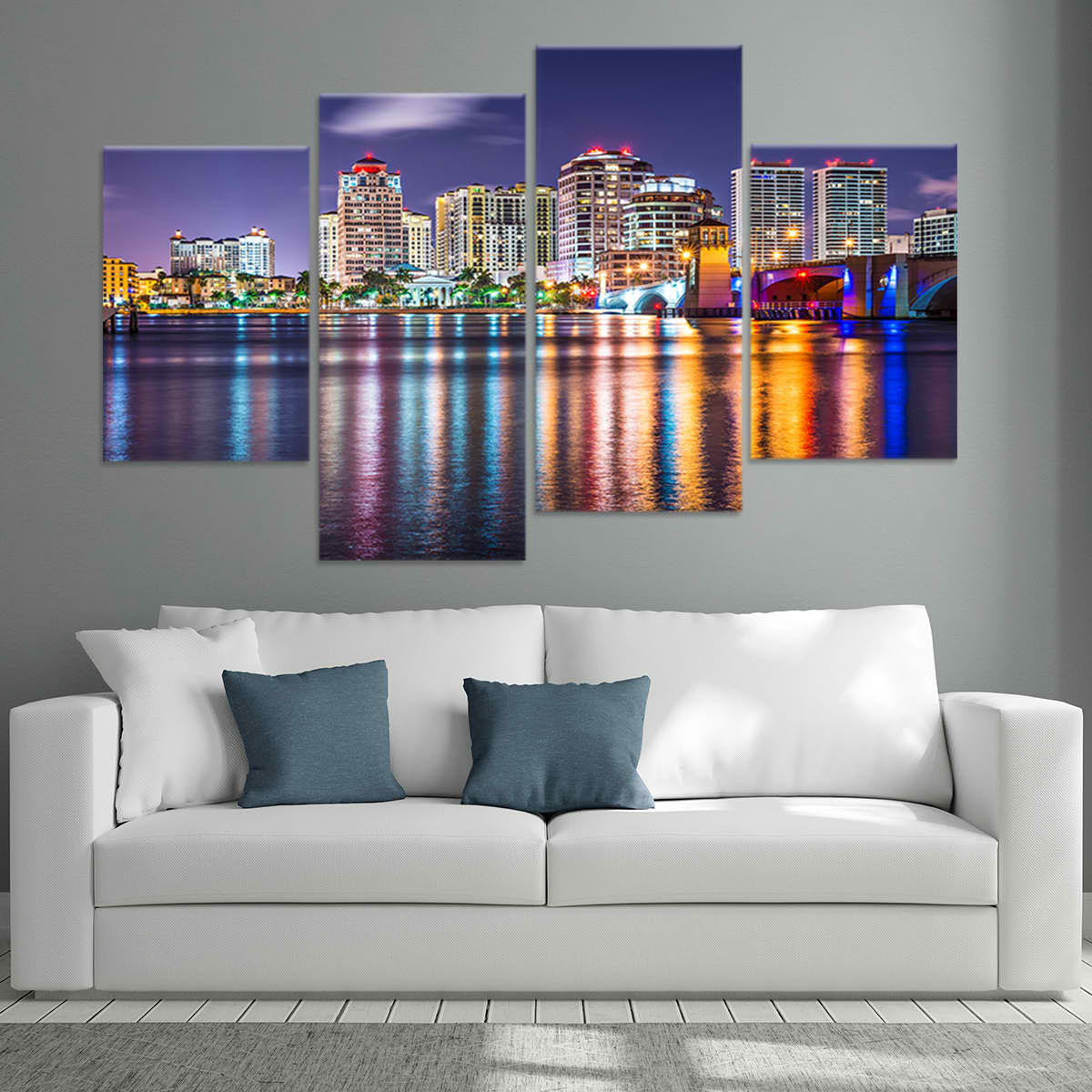 West Palm Beach at Night Skyline Wall Art Canvas-Stunning Canvas Prints