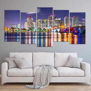 West Palm Beach at Night Skyline Wall Art Canvas-Stunning Canvas Prints