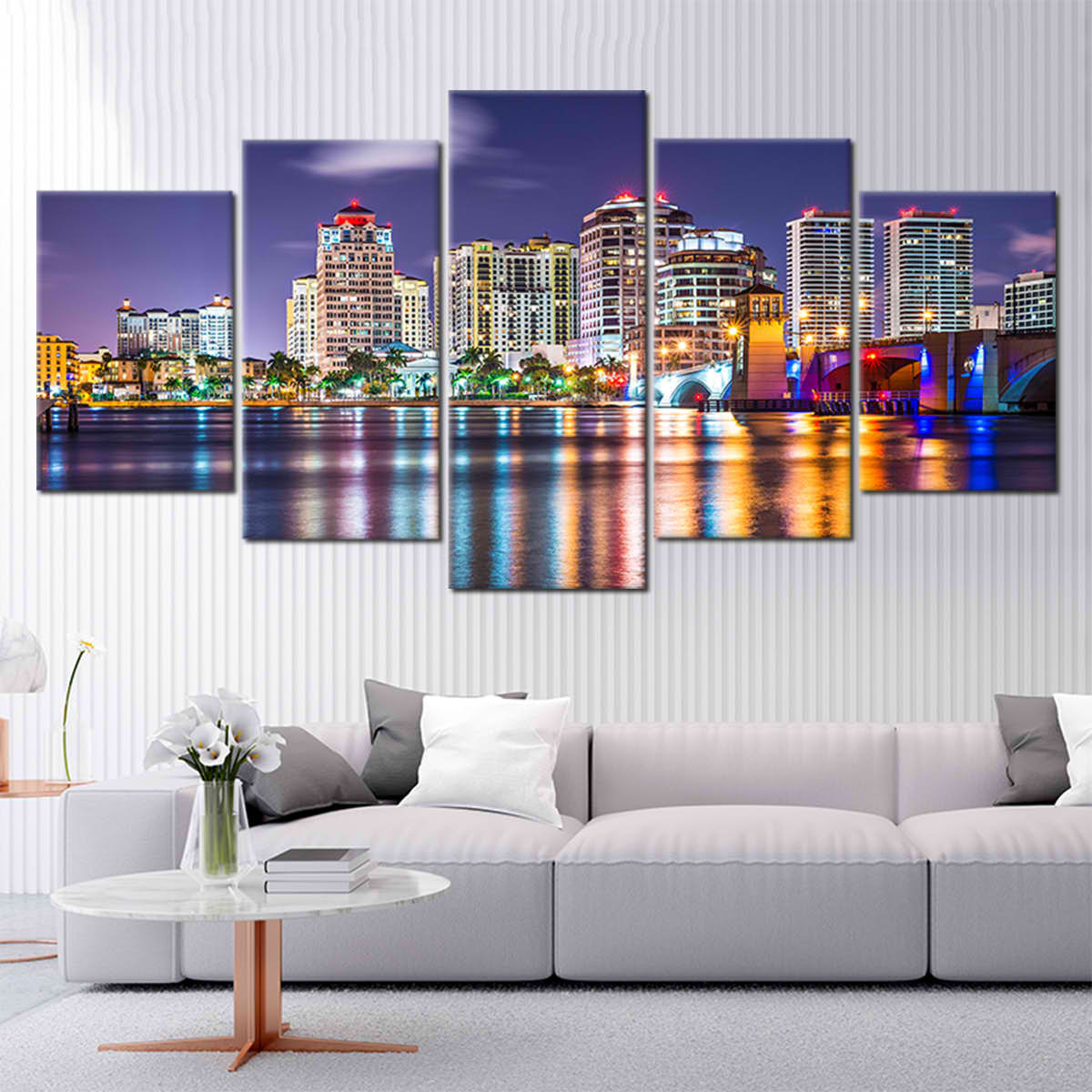 West Palm Beach at Night Skyline Wall Art Canvas-Stunning Canvas Prints