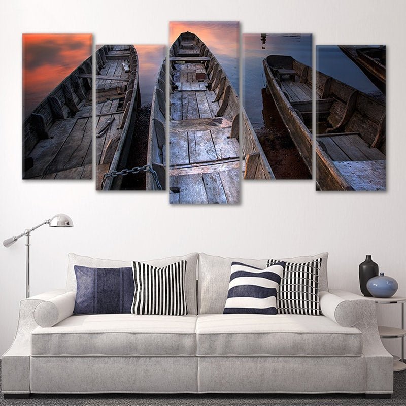 Wooden Fishing Boats canvas wall set