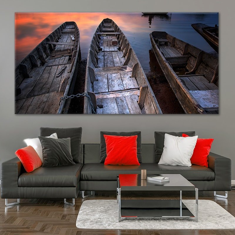 Wooden Fishing Boats Large Wall Art