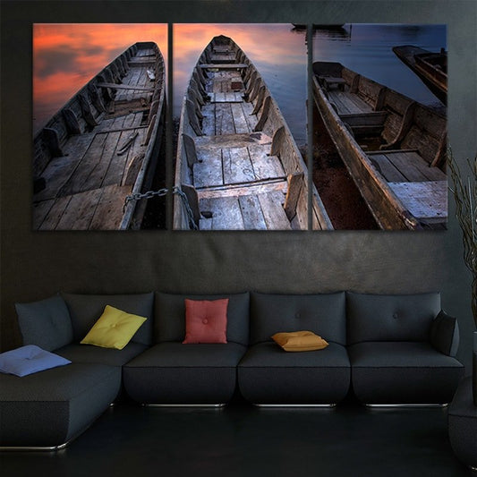 Wooden Fishing Boats canvas wall art