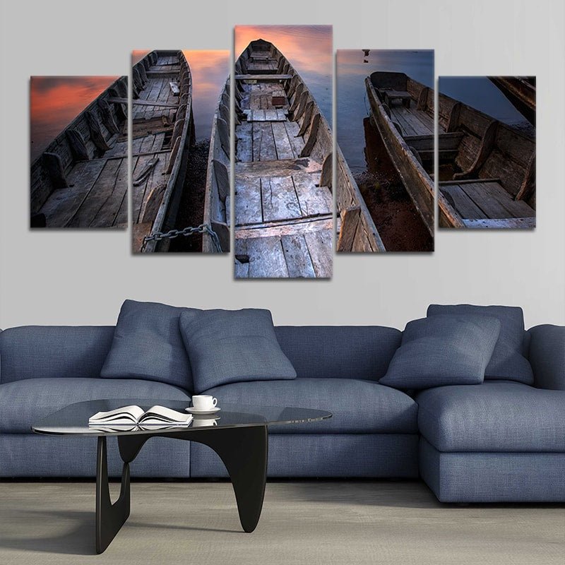 Wooden Fishing Boats Canvas Set