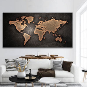 Large Copper World Map Wall Art Canvas Print-Stunning Canvas Prints