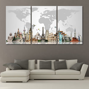 Landmarks World Map Wall Art Canvas Print-Stunning Canvas Prints