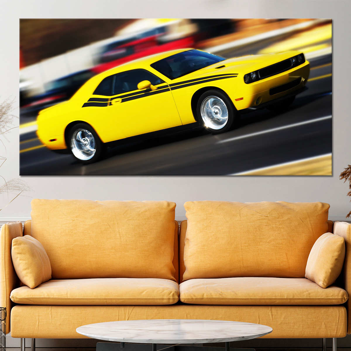 Yellow Dodge Challenger Wall Art Canvas Print-Stunning Canvas Prints